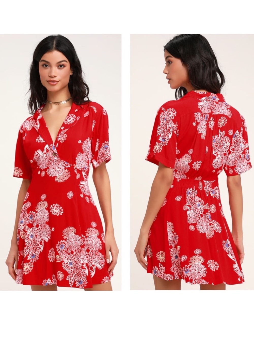 Free People Hawaiian Red Floral Midi Dress